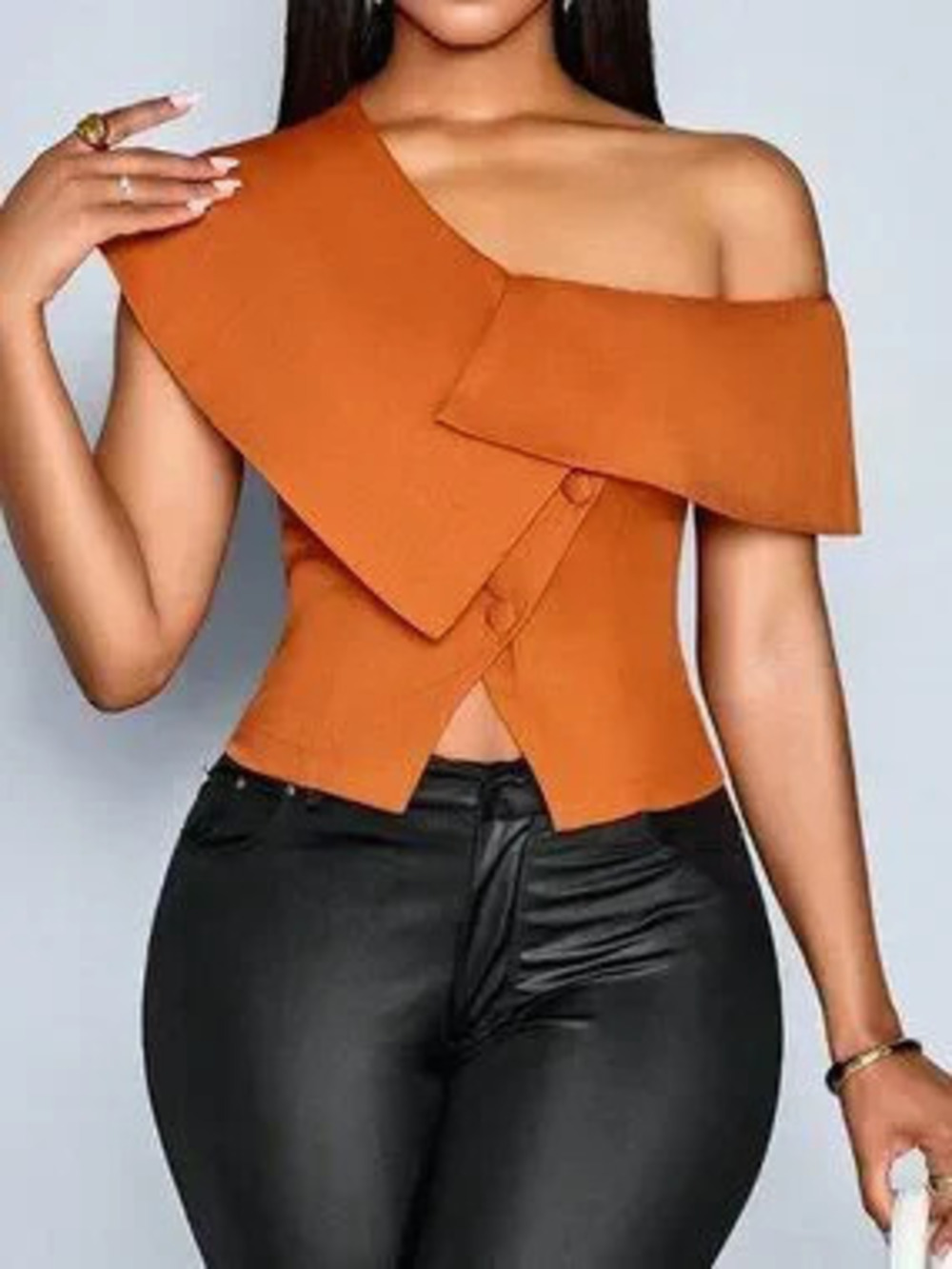 Rust Brown Casual Women's Asymmetrical Single-Breasted Party Blouse